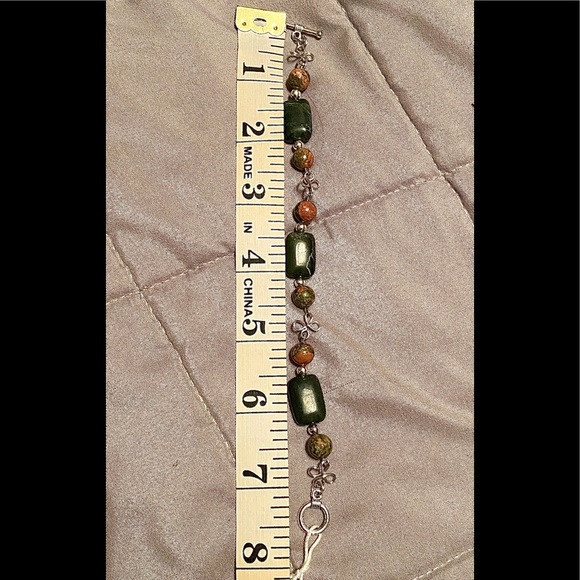Designs By Janelle-Handmade Silver Wire Jewelry Moss Jade Bracelet with Earrings - Picture 13 of 13